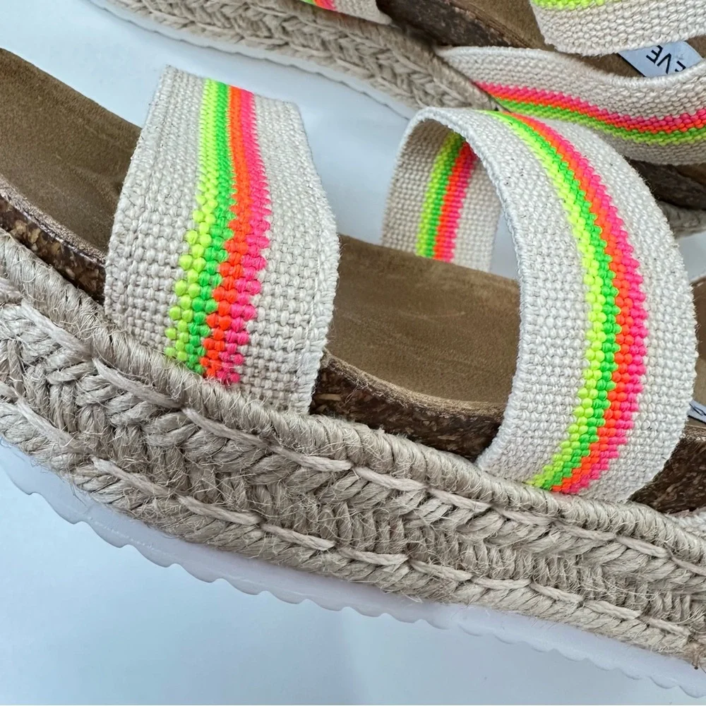 Steve Madden Women's Kimmie Flat Wedge Sandal Size 8 Bright Multi Color Straps